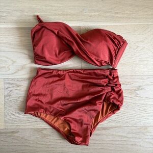 Linnen Rust Red High-Waisted Bikini Set